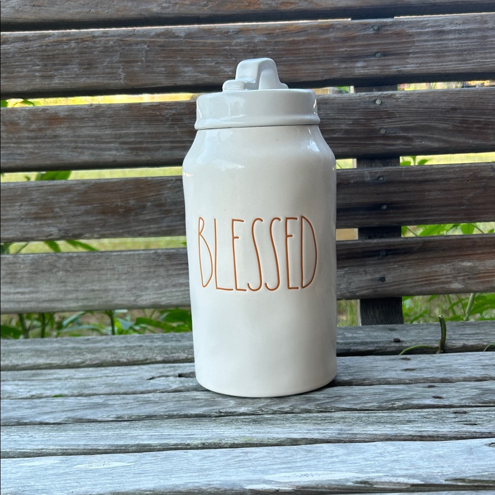 Rae Dunn White and Orange 'Blessed' Ceramic Canister